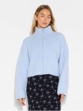 wild fable Sky Blue Plush Zip-Up Mock Neck Jacket